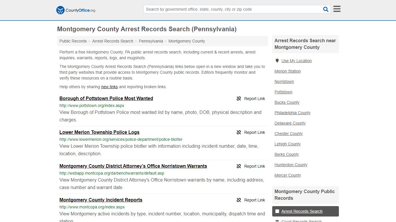 Montgomery County Arrest Records Search (Pennsylvania)