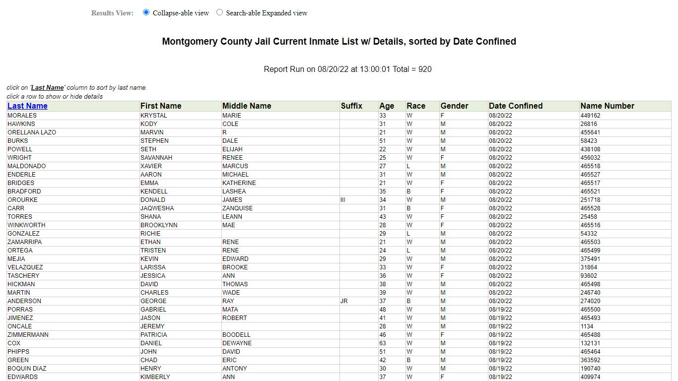 Jail Roster - Montgomery County, Texas